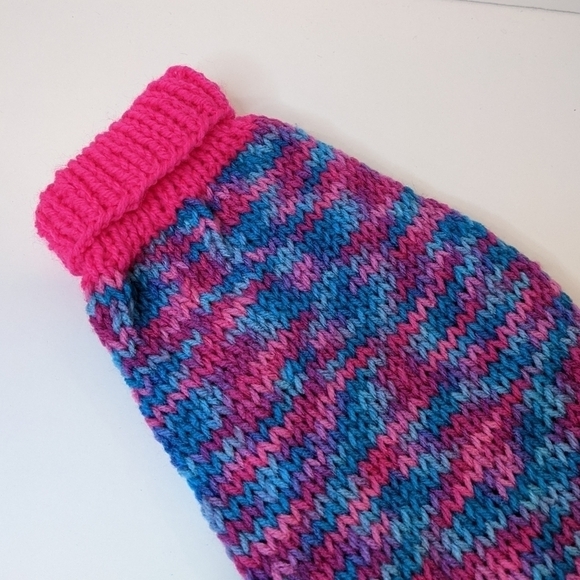 HANDMADE hand knit multicolour dog sweater medium - Picture 2 of 5